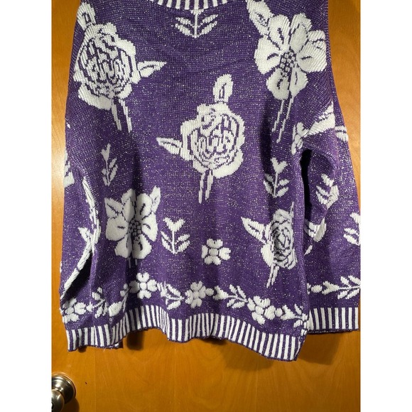 Vintage Glamour Knit Purple Silver Pullover Floral‎ Sweater Size 23x26 - Picture 3 of 9